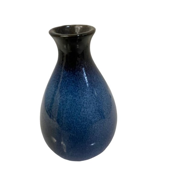 Handmade Blue Black Ombre Bud Vase Hand Thrown Pottery Glazed Ceramic Vase 5" - Picture 1 of 5